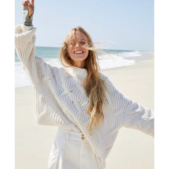 Free People Sweaters - Free People Seasons Change Cable Turtleneck Balloon Sleeve Sweater, S